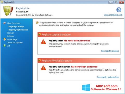 Ảnh chụp màn hình Registry Life cho Windows 8.1