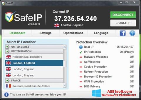 Ảnh chụp màn hình SafeIP cho Windows 8.1