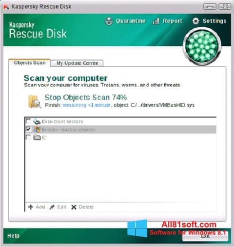 Ảnh chụp màn hình Kaspersky Rescue Disk cho Windows 8.1