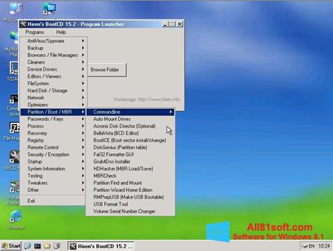 Ảnh chụp màn hình Hirens Boot CD cho Windows 8.1