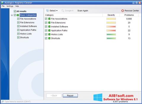 Ảnh chụp màn hình Auslogics Registry Cleaner cho Windows 8.1