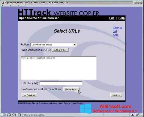 Ảnh chụp màn hình HTTrack Website Copier cho Windows 8.1