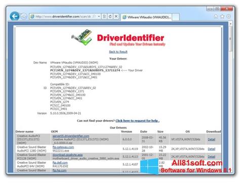 Ảnh chụp màn hình Driver Identifier cho Windows 8.1