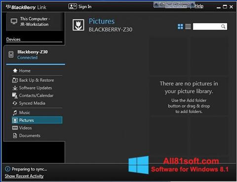Ảnh chụp màn hình BlackBerry Link cho Windows 8.1