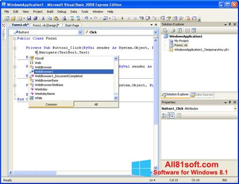 Ảnh chụp màn hình Microsoft Visual Basic cho Windows 8.1