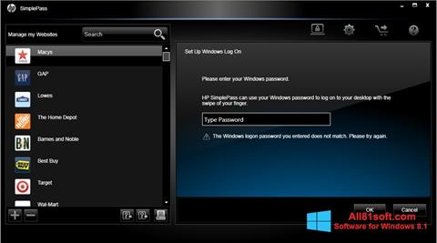 Ảnh chụp màn hình HP SimplePass cho Windows 8.1
