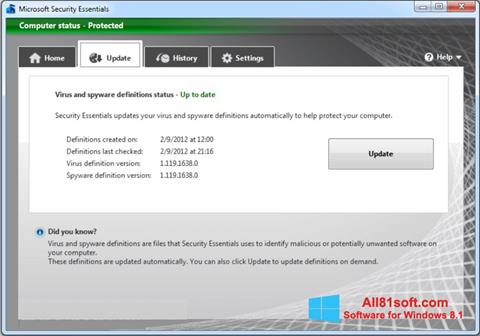 Ảnh chụp màn hình Microsoft Security Essentials cho Windows 8.1