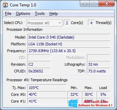 Ảnh chụp màn hình Core Temp cho Windows 8.1