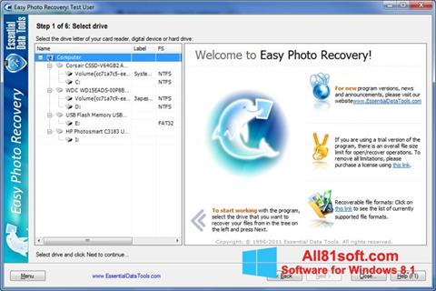 Ảnh chụp màn hình Easy Photo Recovery cho Windows 8.1